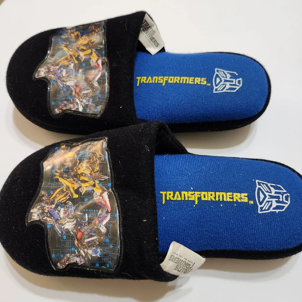 Kids Black and Blue Transformers Slip-On Slippers